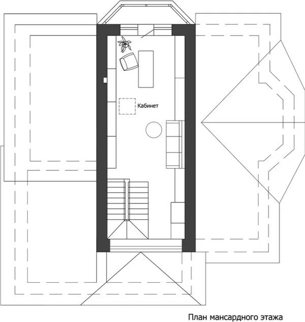 План мансардного этажа дома у леса и озера